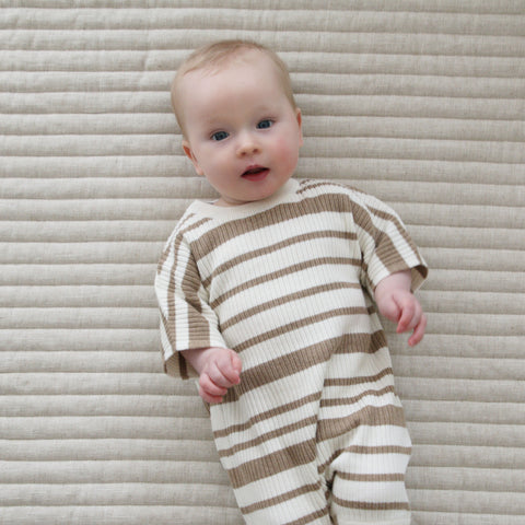 Baby on a quilted play mat